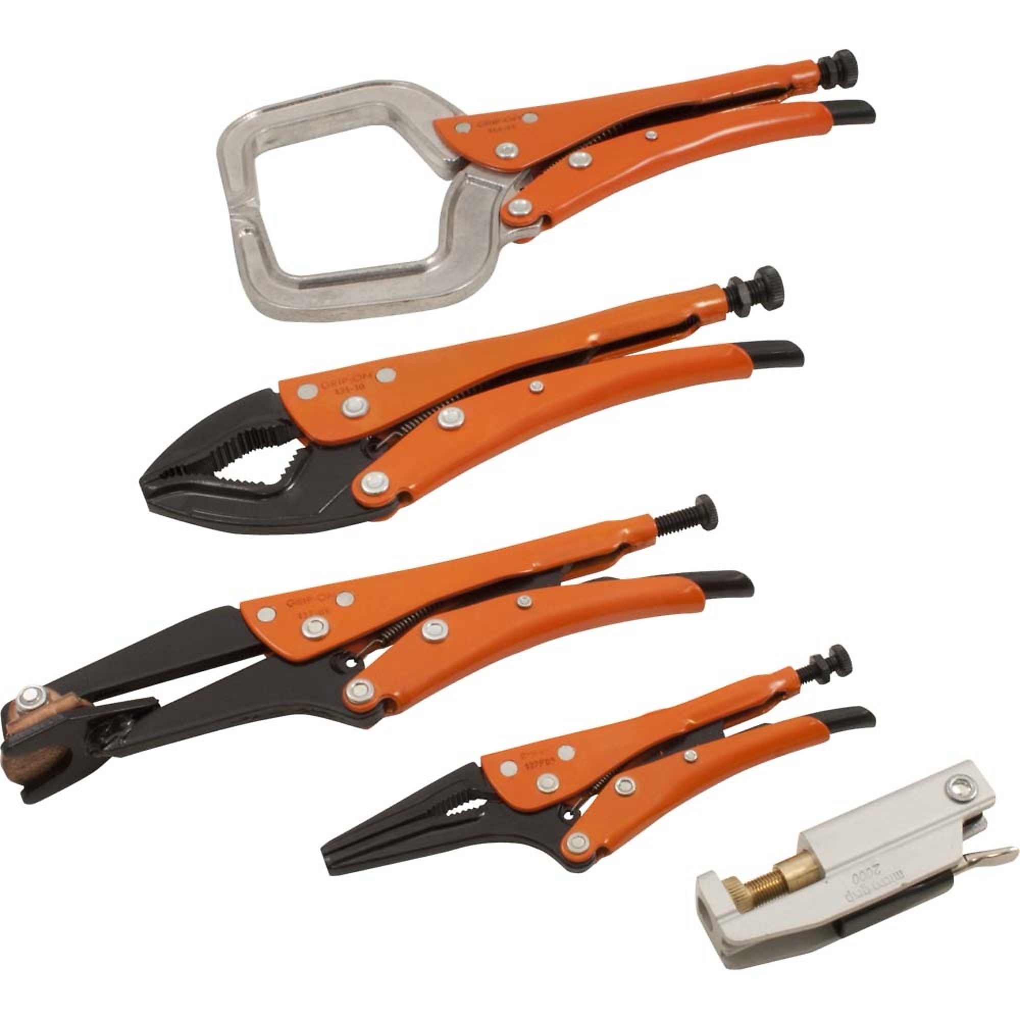 Grip-on, 5 Piece Welding Locking Plier Set, Pieces (qty.) 6 Material Alloy Steel, Model# WK-SET5-89